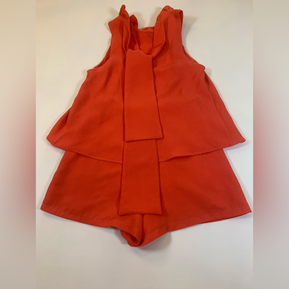 Do+Be halter layered jumper romper orange women’s size small bow tie in back (M) - Picture 9 of 11